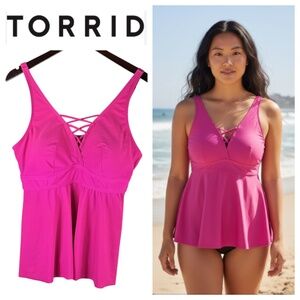 Torrid Tankini Swimsuit Top Sz 1 1X 16 18 Hot Pink Lattice Strappy Cruise Resort